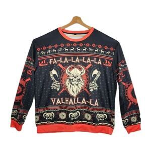 Fa La La Valhalla Viking Ugly Christmas Sweater Men’s XL Black Norse Holiday
